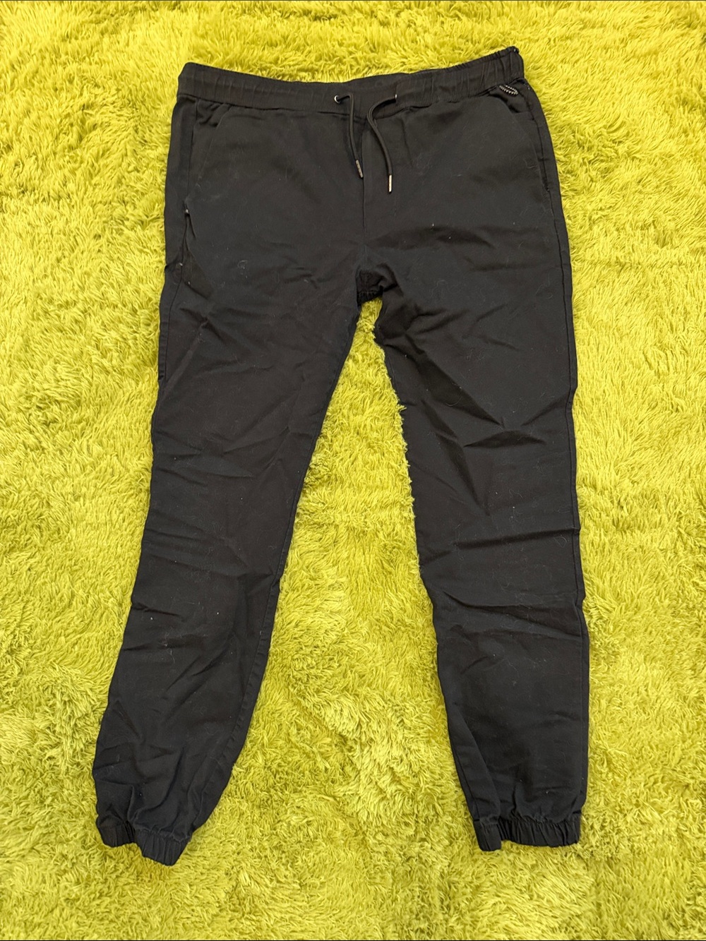 Men's Black Elastic Cuff Jogger Pants with Drawstring